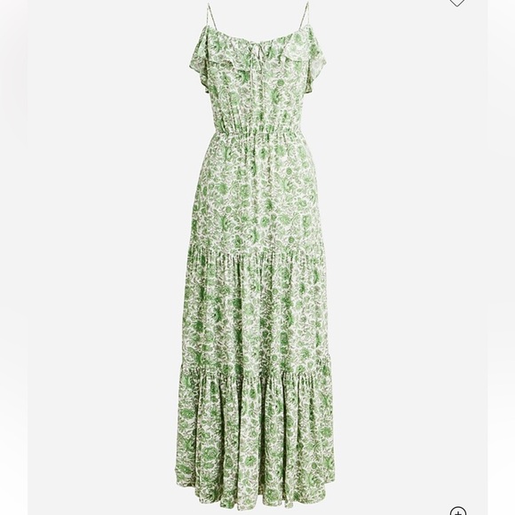 J. Crew Dresses & Skirts - J. Crew NWT Tiered Maxi Dress in Tossed Floral Green Spaghetti Straps Pockets
